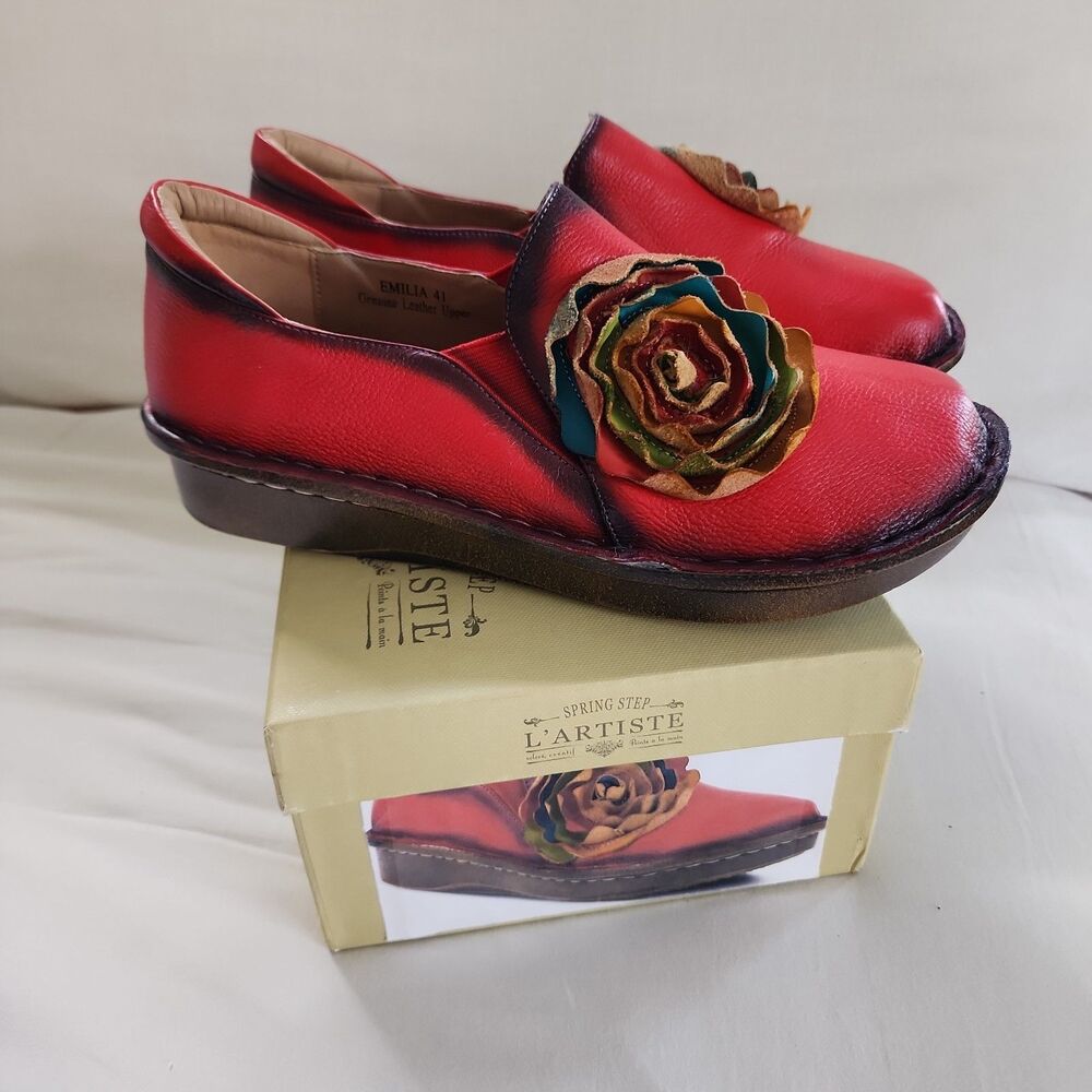 Spring Step L'artiste Comfort Leather Loafers Emilia Flower EU 41 US 9.5-10 Red